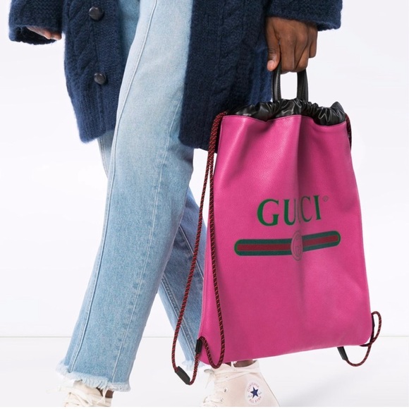 Gucci 2018 Leather Drawstring Backpack in Pink NEW W DUSTBAG - Picture 7 of 12